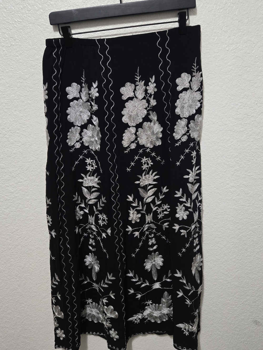 Tasha Polizzi collection embroidered skirt silver black midi maxi